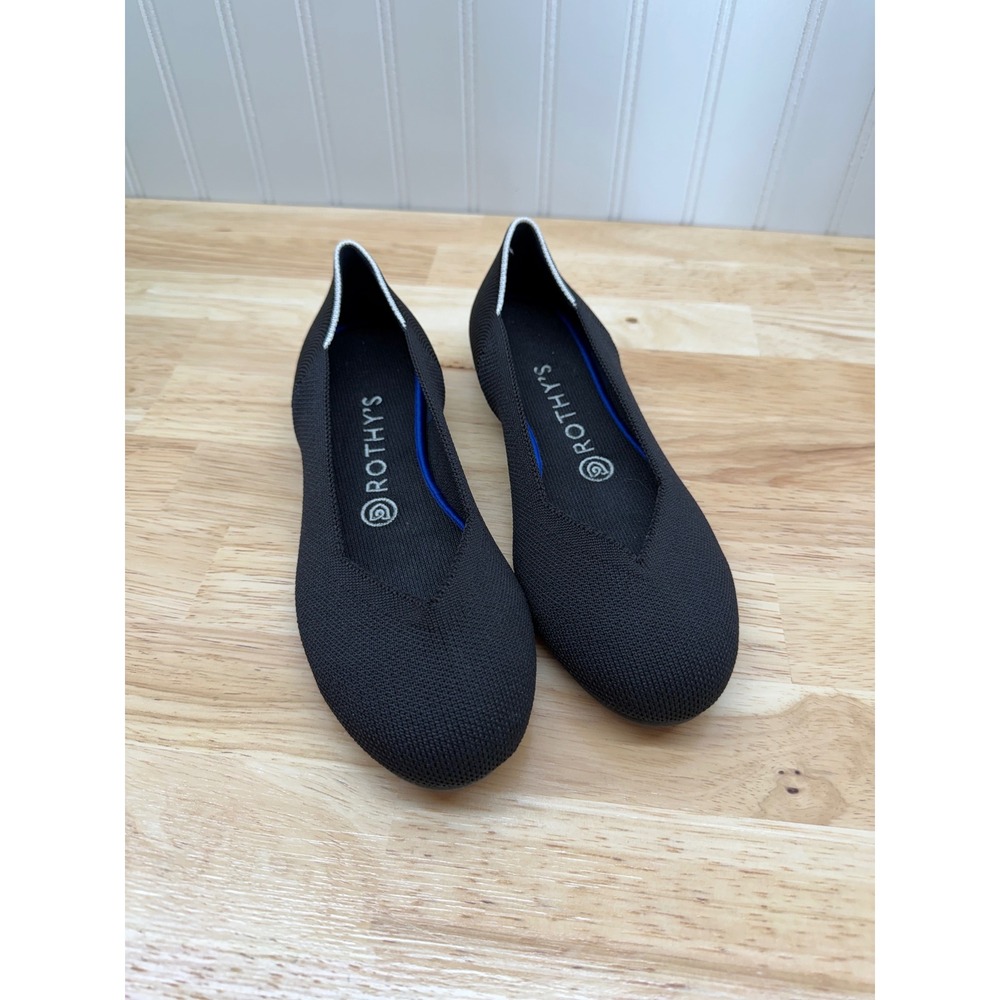 Retired Rothy's The Flat Round Toe Flats 7.5 Black White Halo NWOB Balletcore